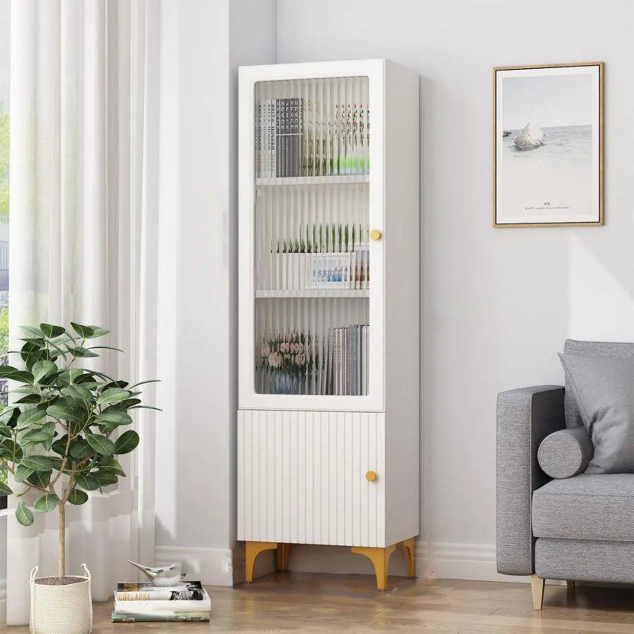 Vetrina rettangolare in legno con anta in vetro da 47"-71.5H