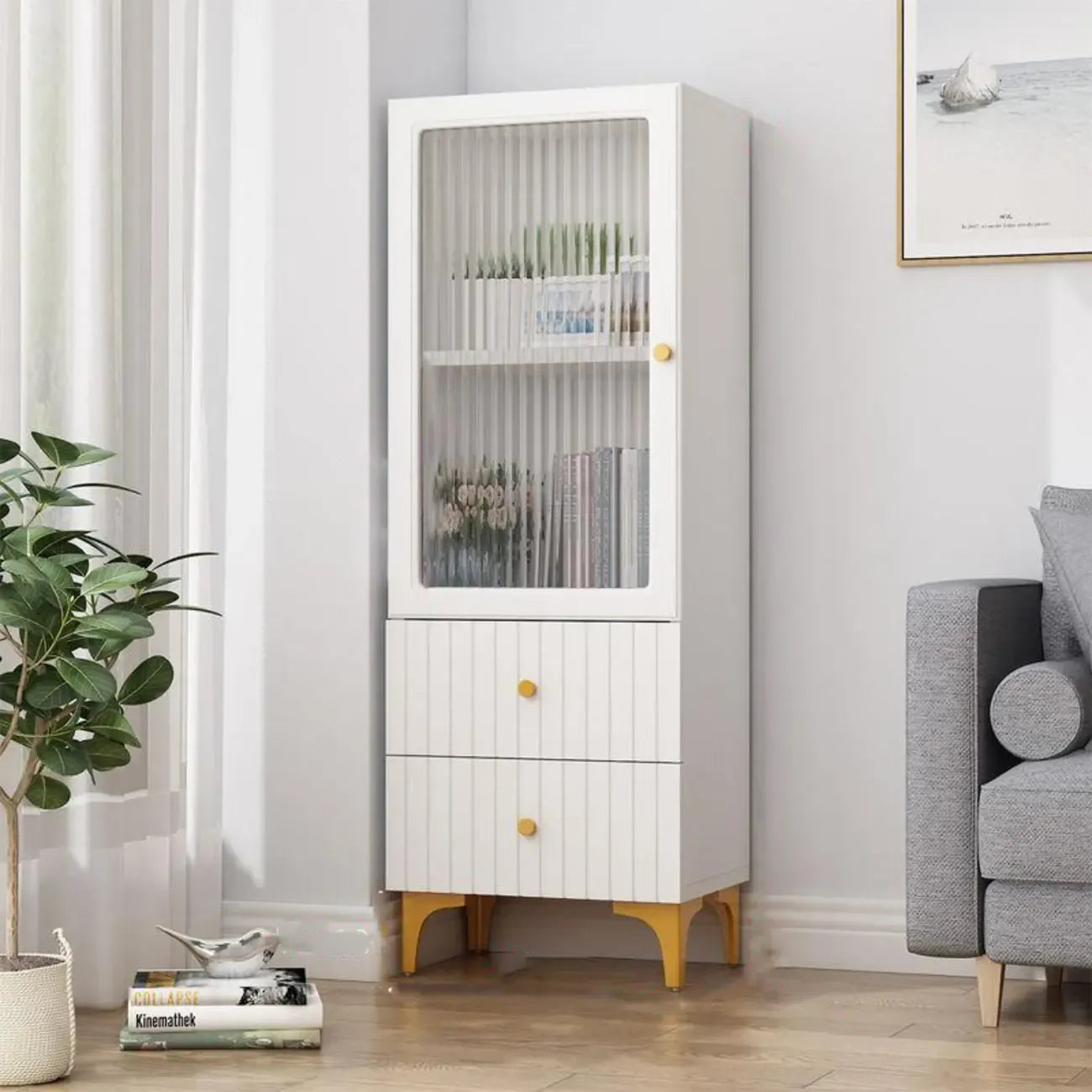Vetrina rettangolare in legno con anta in vetro da 47"-71.5H