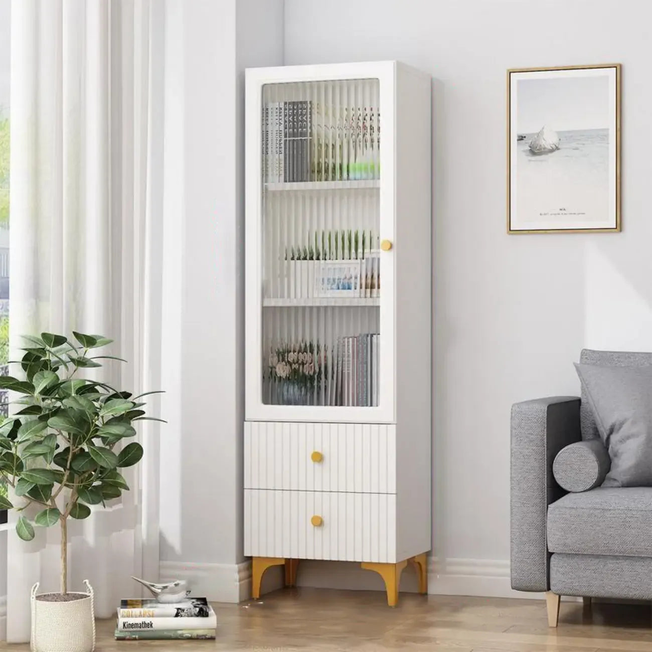 Vetrina rettangolare in legno con anta in vetro da 47"-71.5H
