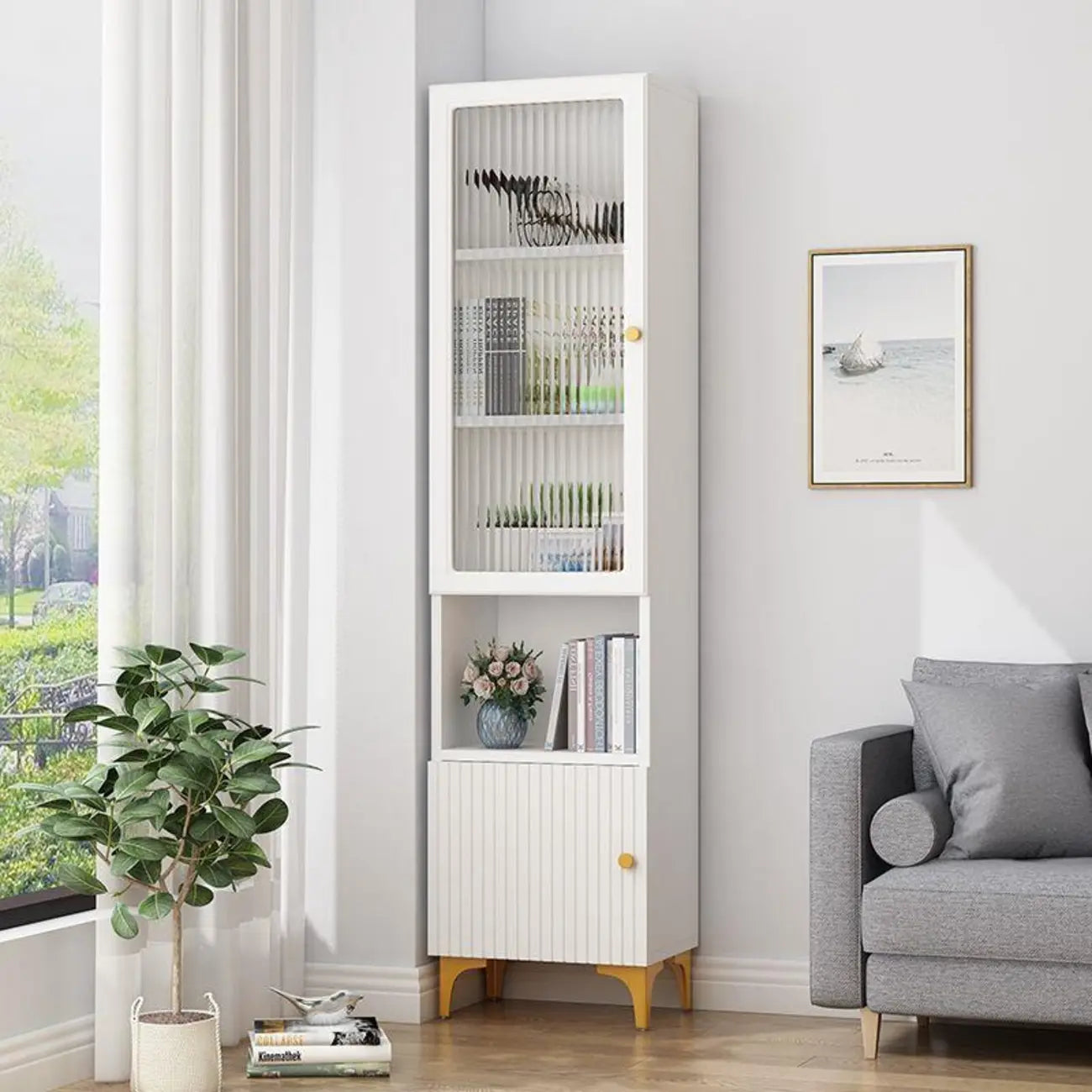 Vetrina rettangolare in legno con anta in vetro da 47"-71.5H