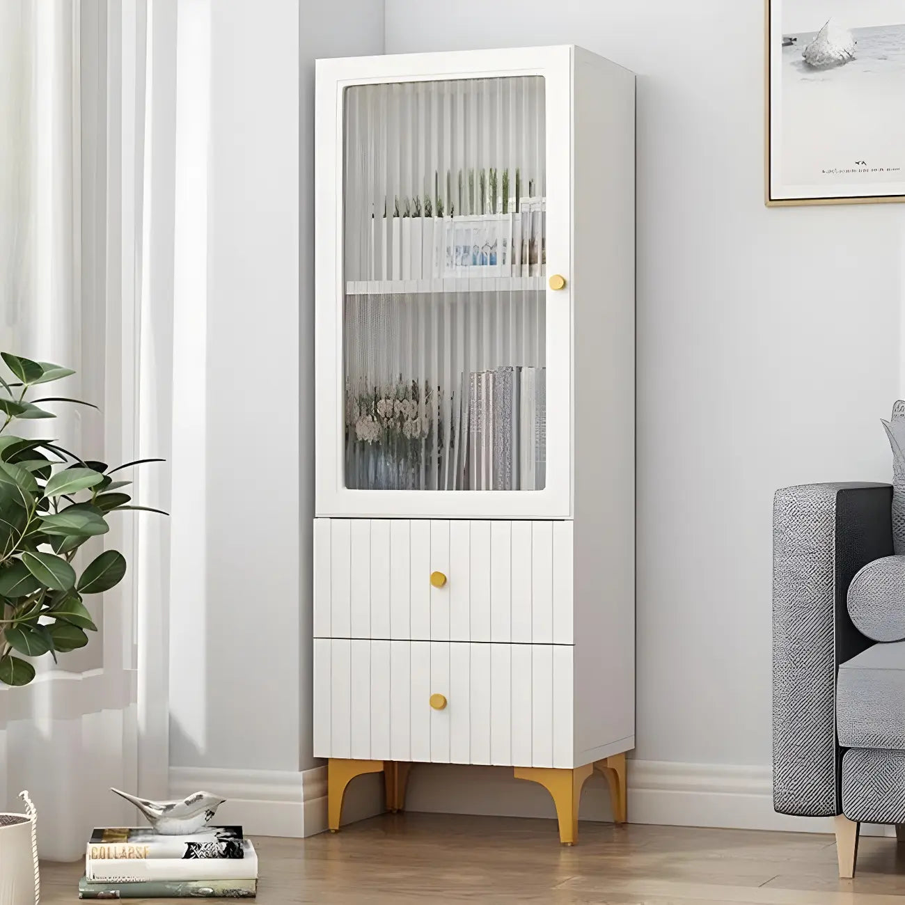 Vetrina rettangolare in legno con anta in vetro da 47"-71.5H