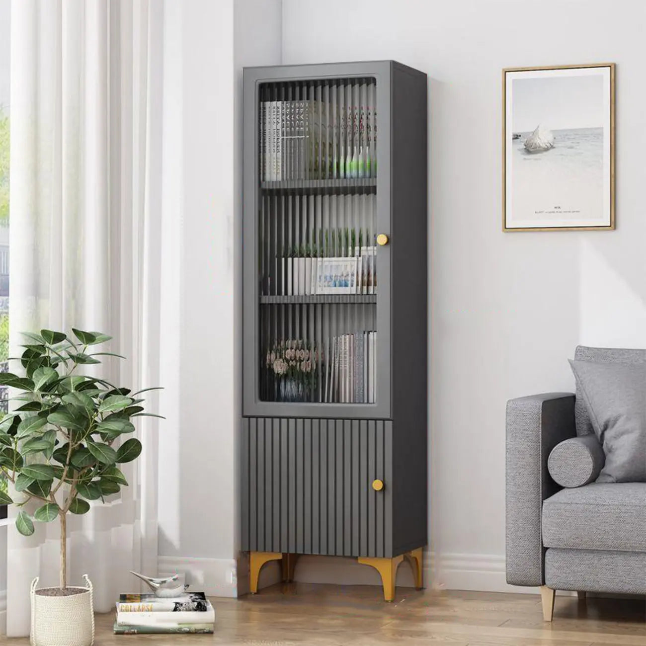 Vetrina rettangolare in legno con anta in vetro da 47"-71.5H