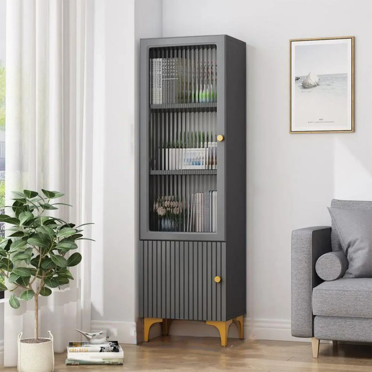 Vetrina rettangolare in legno con anta in vetro da 47"-71.5H