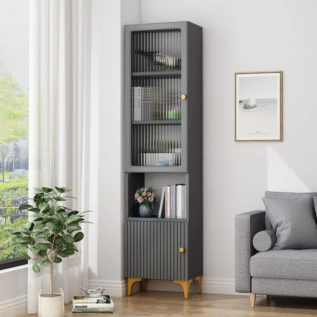 Vetrina rettangolare in legno con anta in vetro da 47"-71.5H