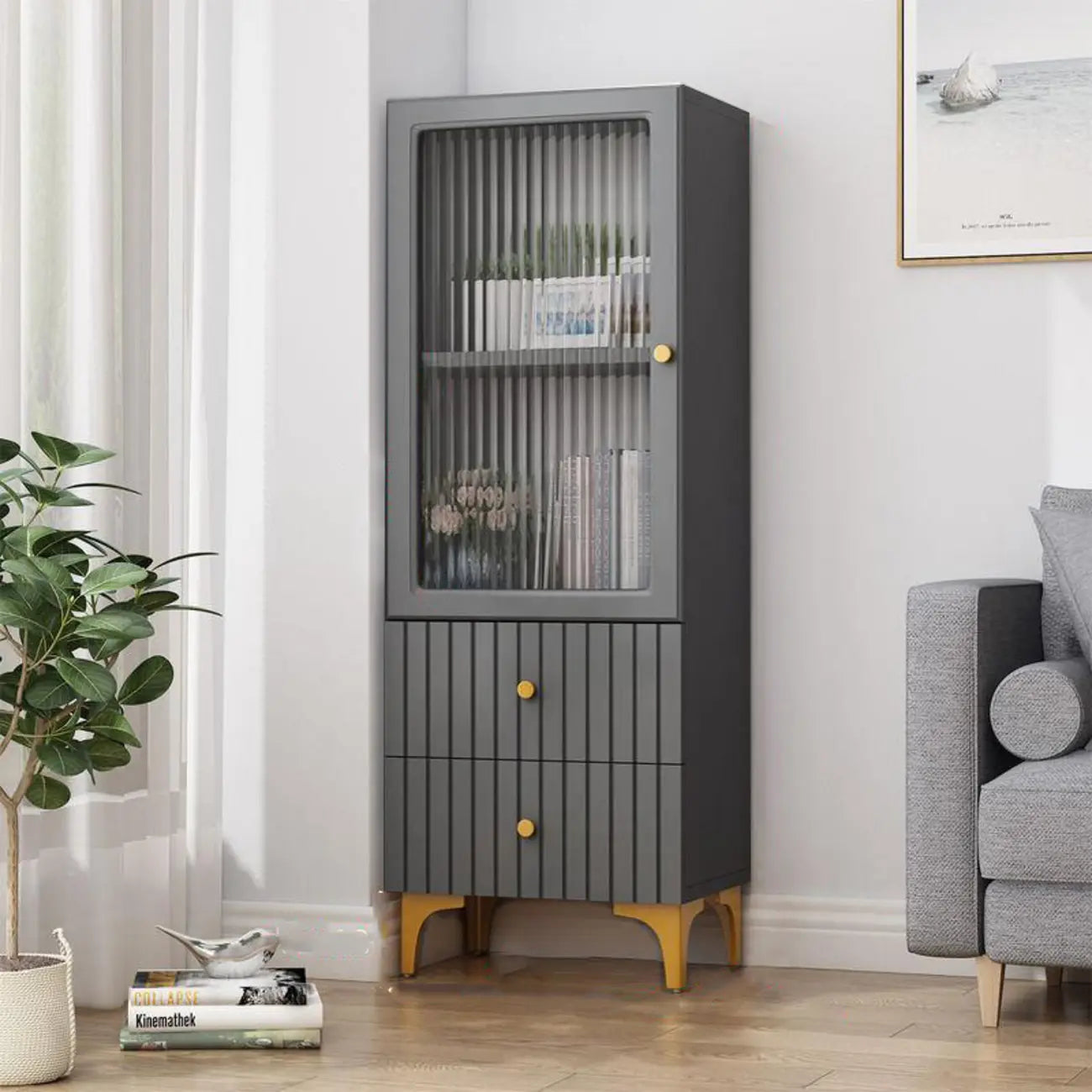 Vetrina rettangolare in legno con anta in vetro da 47"-71.5H
