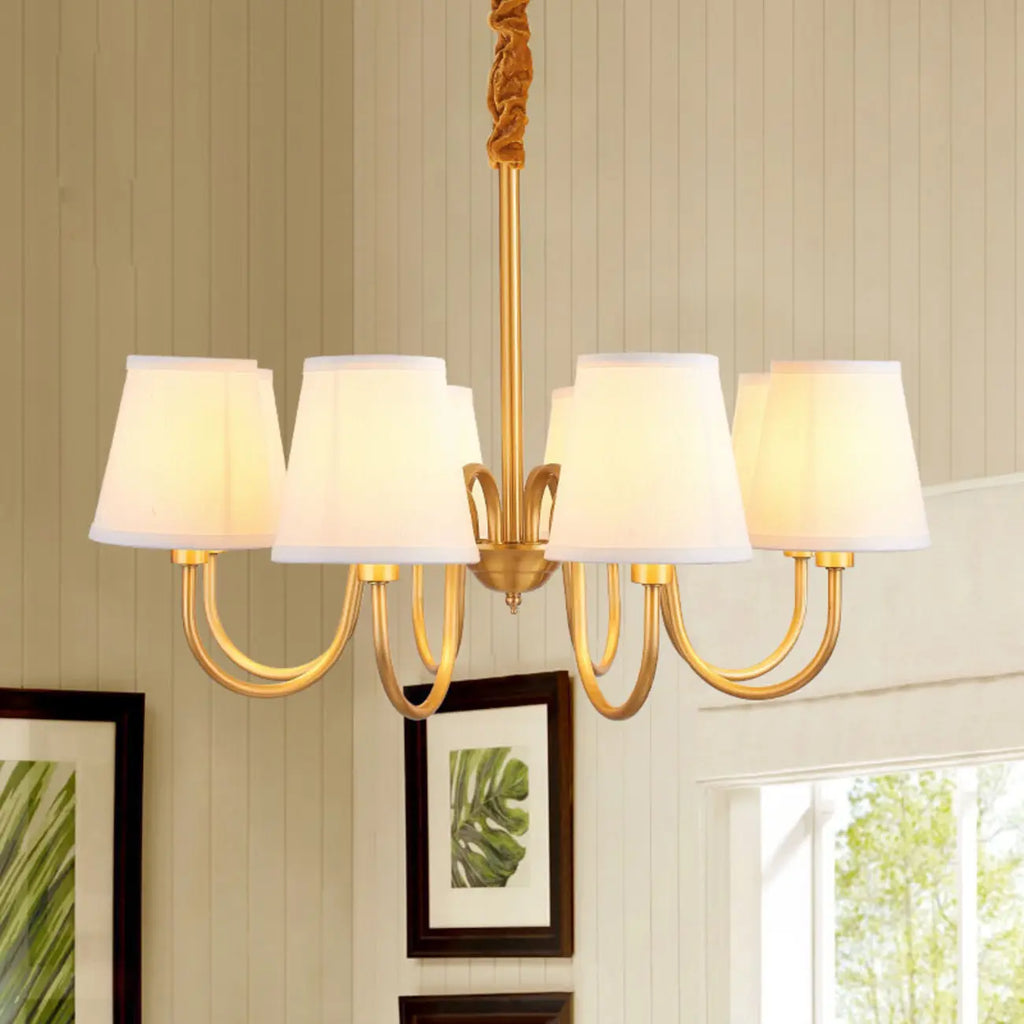 Lustre suspendu moderne en laiton avec abat-jour en tissu