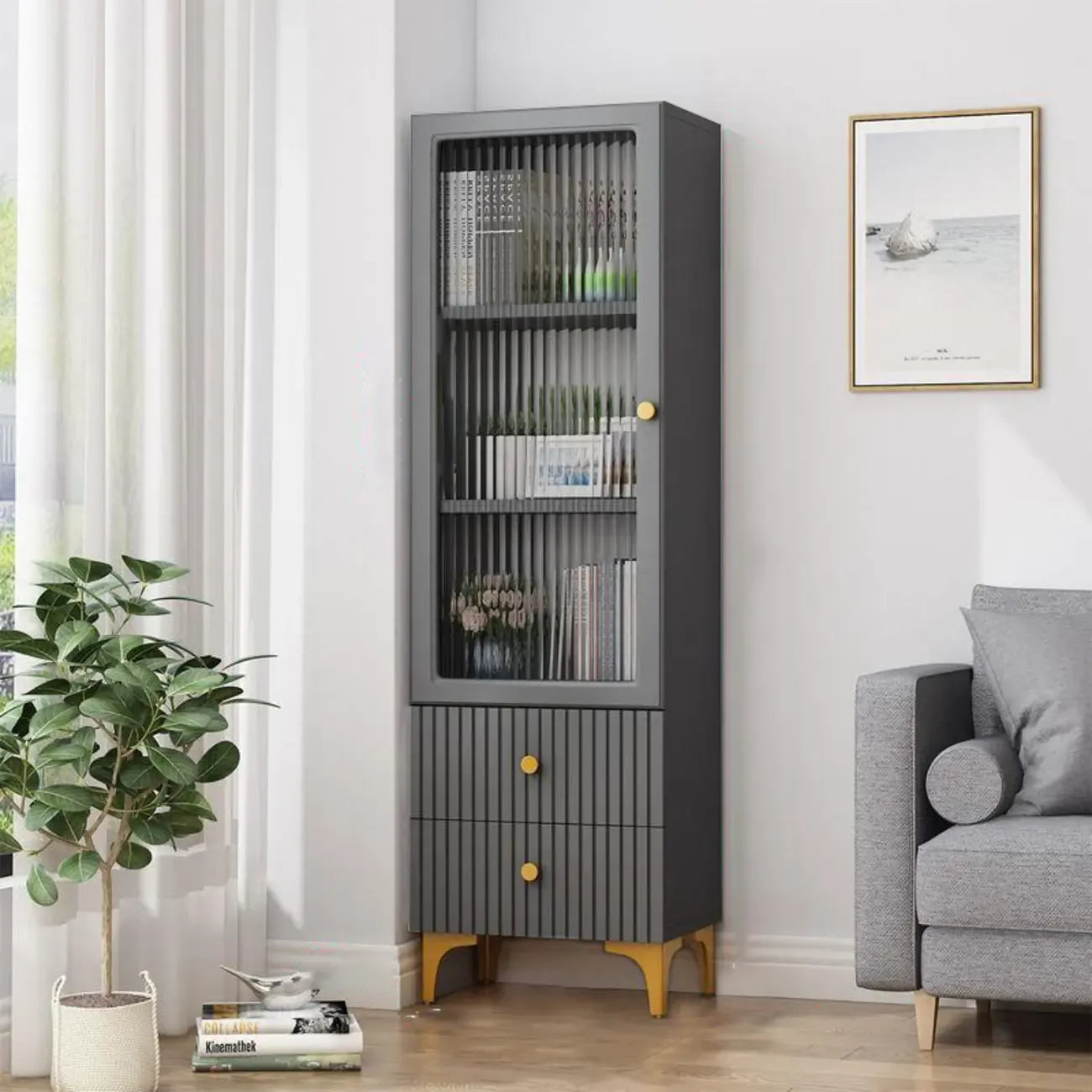 Vetrina rettangolare in legno con anta in vetro da 47"-71.5H