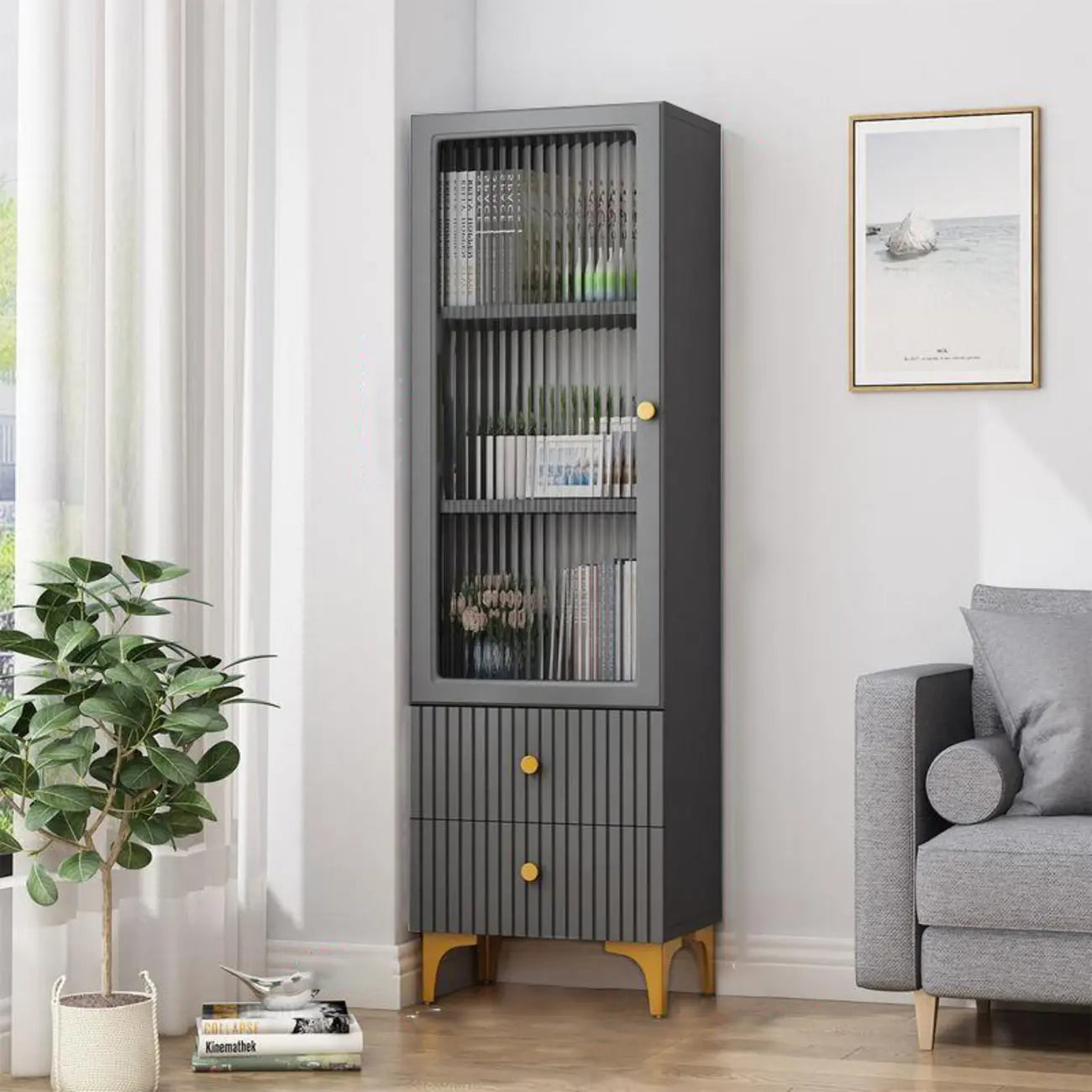 Vetrina rettangolare in legno con anta in vetro da 47"-71.5H