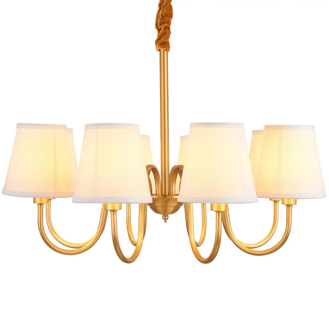Lustre suspendu moderne en laiton avec abat-jour en tissu