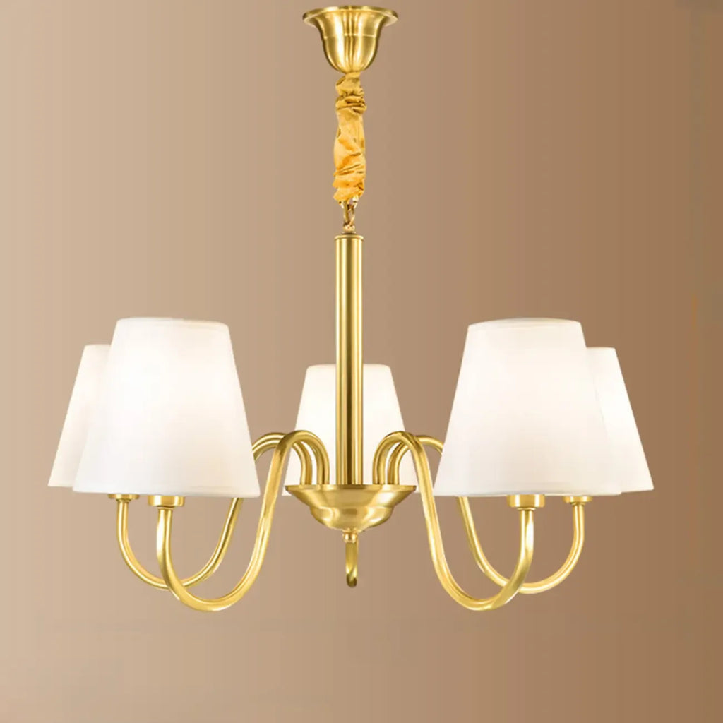 Lustre suspendu moderne en laiton avec abat-jour en tissu