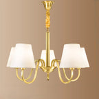 Lustre suspendu moderne en laiton avec abat-jour en tissu