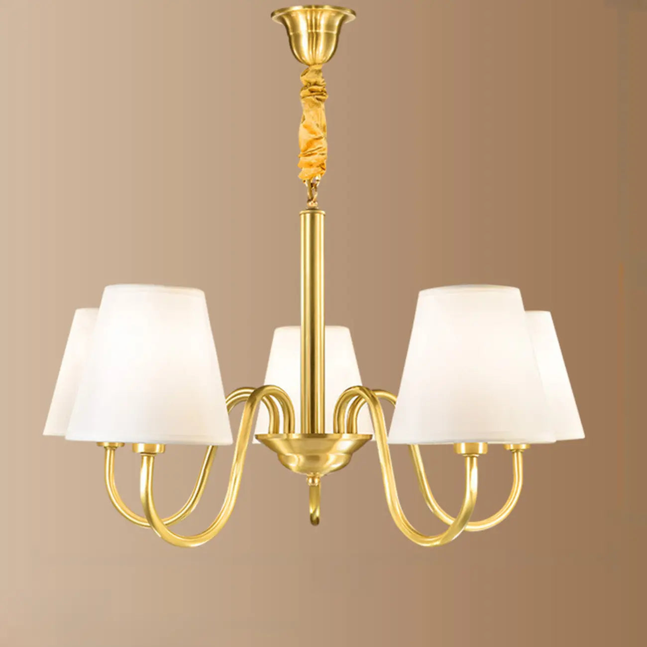 Lustre suspendu moderne en laiton avec abat-jour en tissu