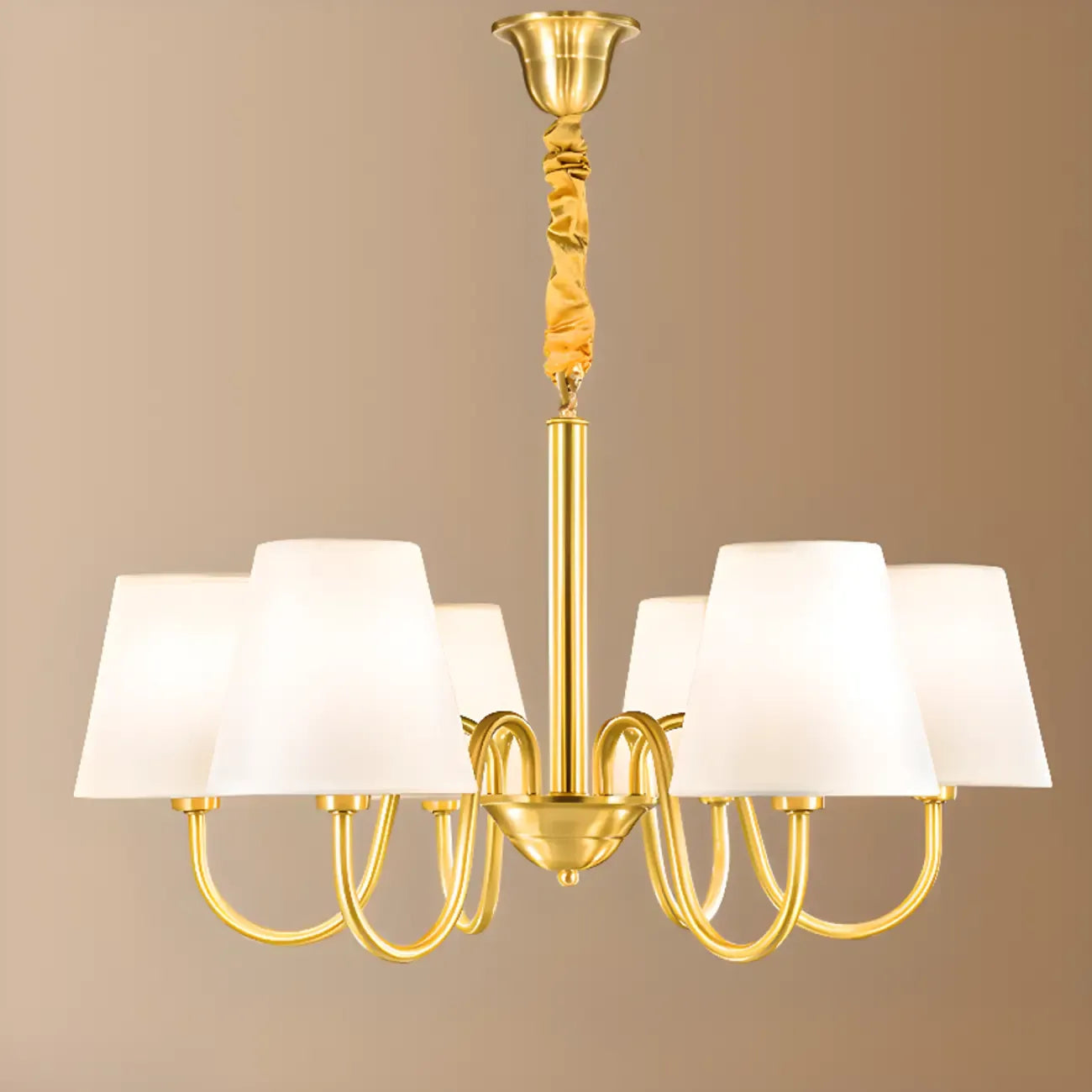 Lustre suspendu moderne en laiton avec abat-jour en tissu