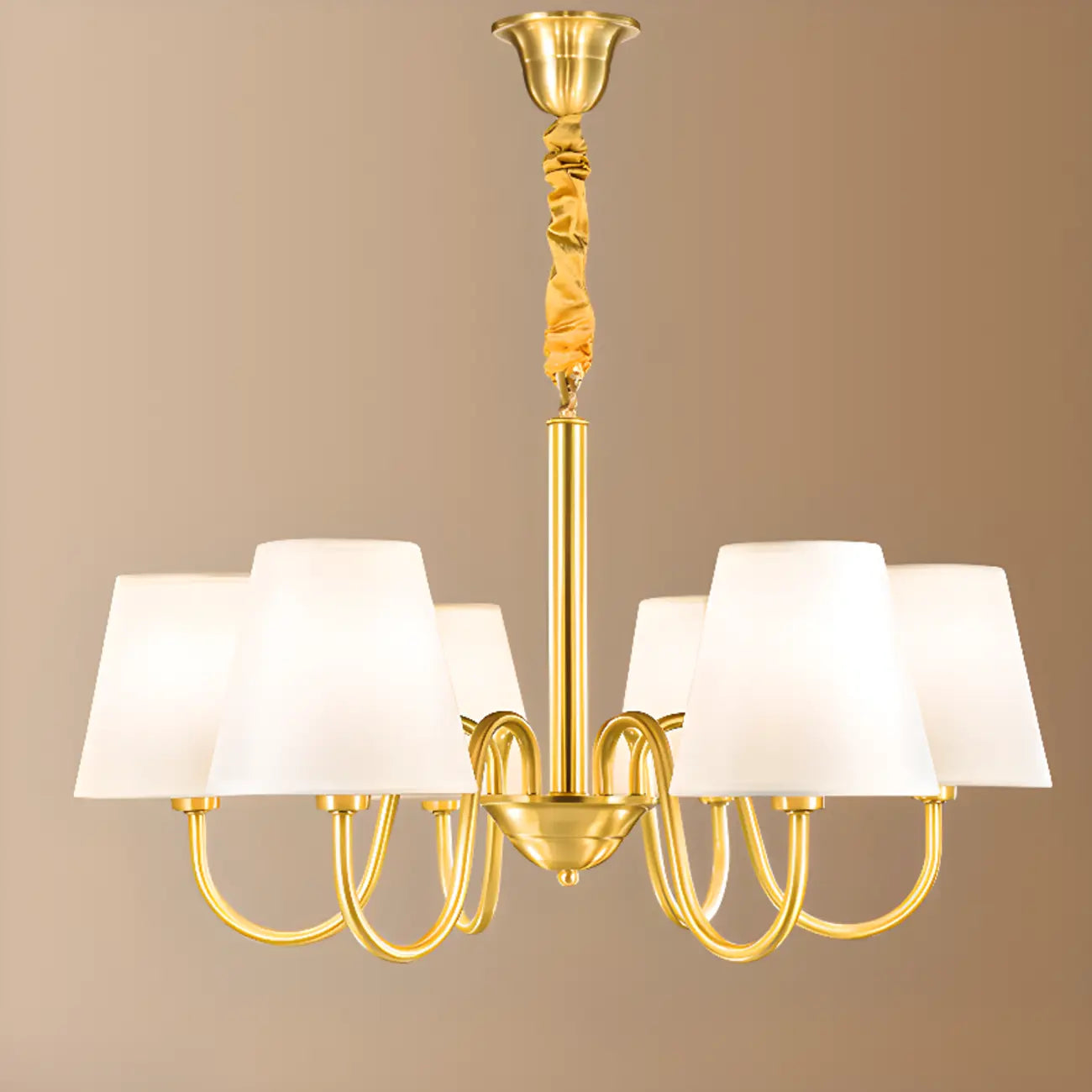 Lustre suspendu moderne en laiton avec abat-jour en tissu