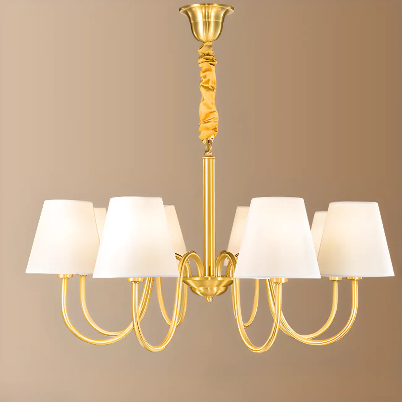 Lustre suspendu moderne en laiton avec abat-jour en tissu