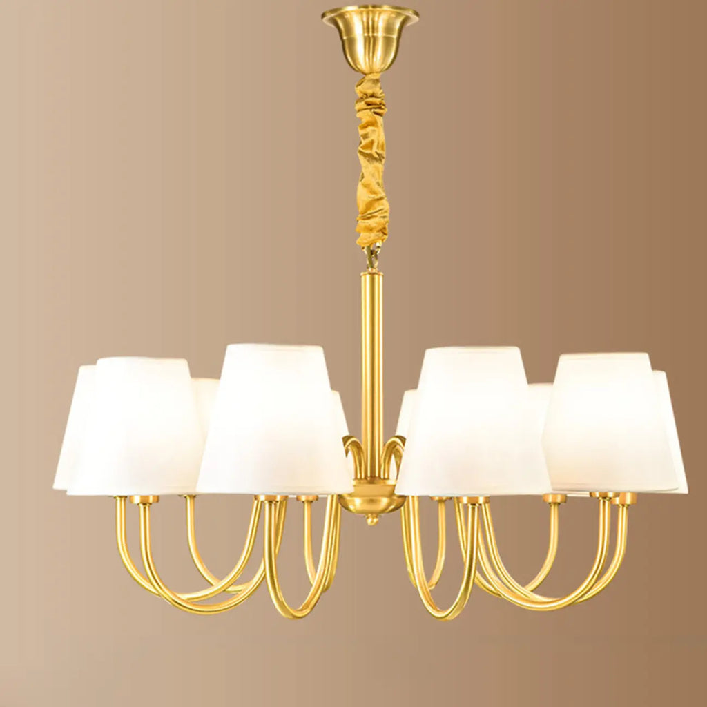 Lustre suspendu moderne en laiton avec abat-jour en tissu