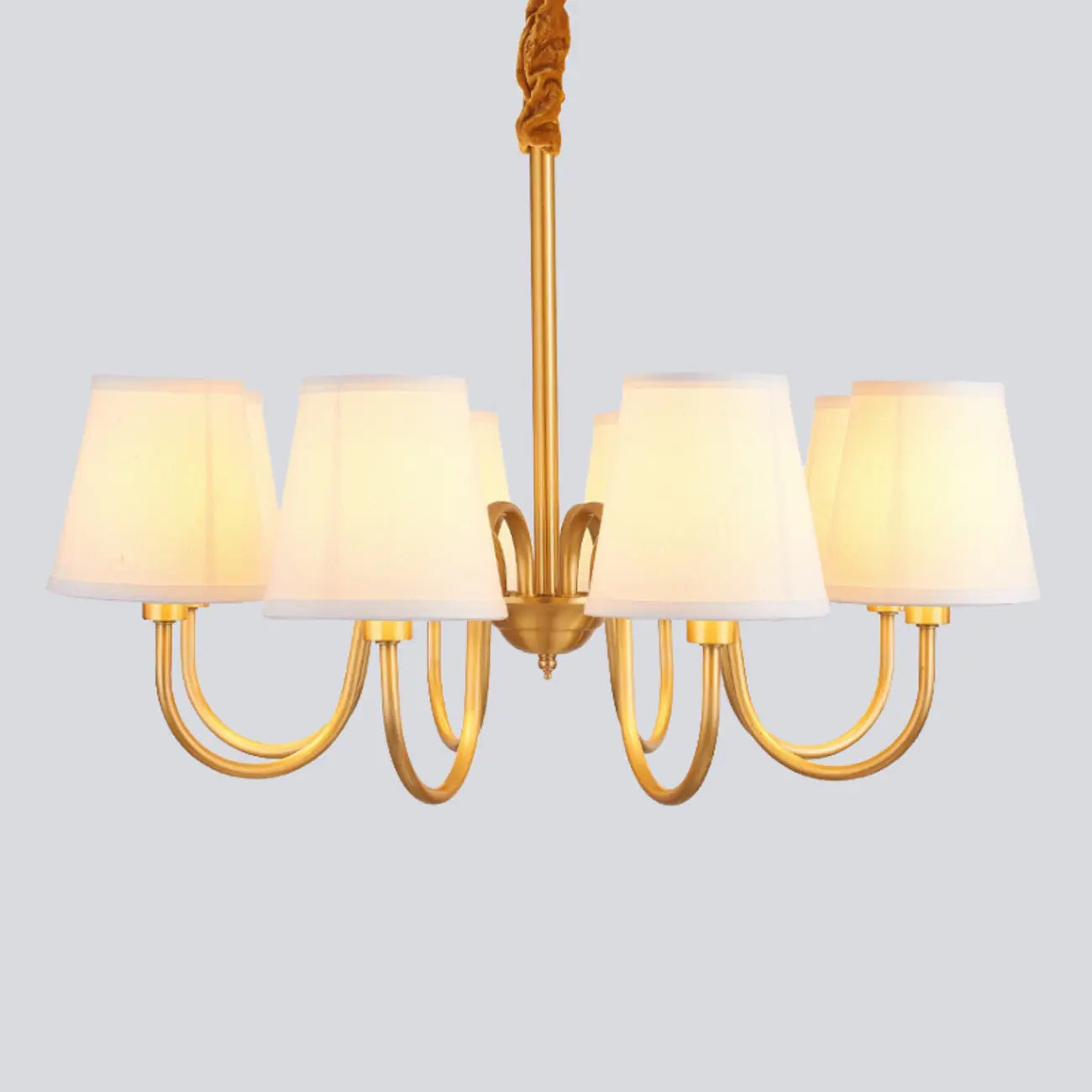 Lustre suspendu moderne en laiton avec abat-jour en tissu