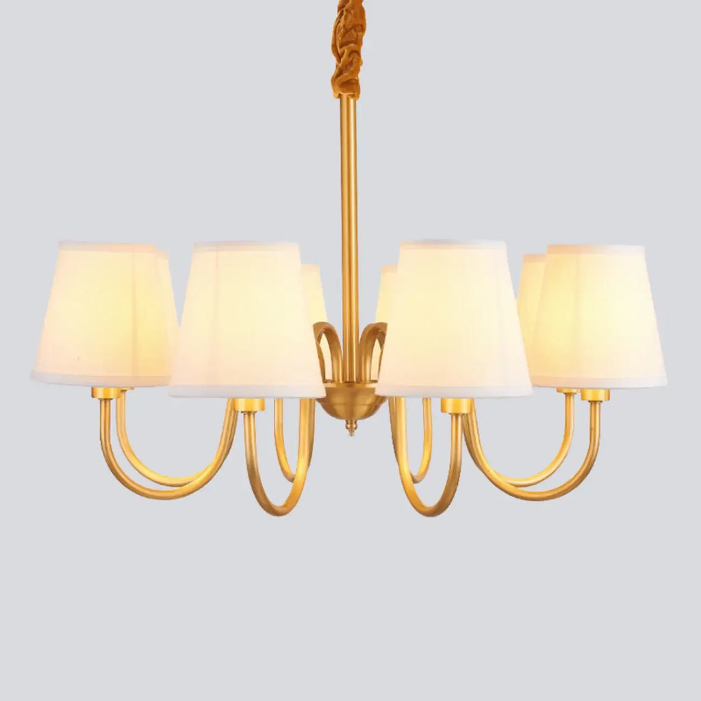 Lustre suspendu moderne en laiton avec abat-jour en tissu