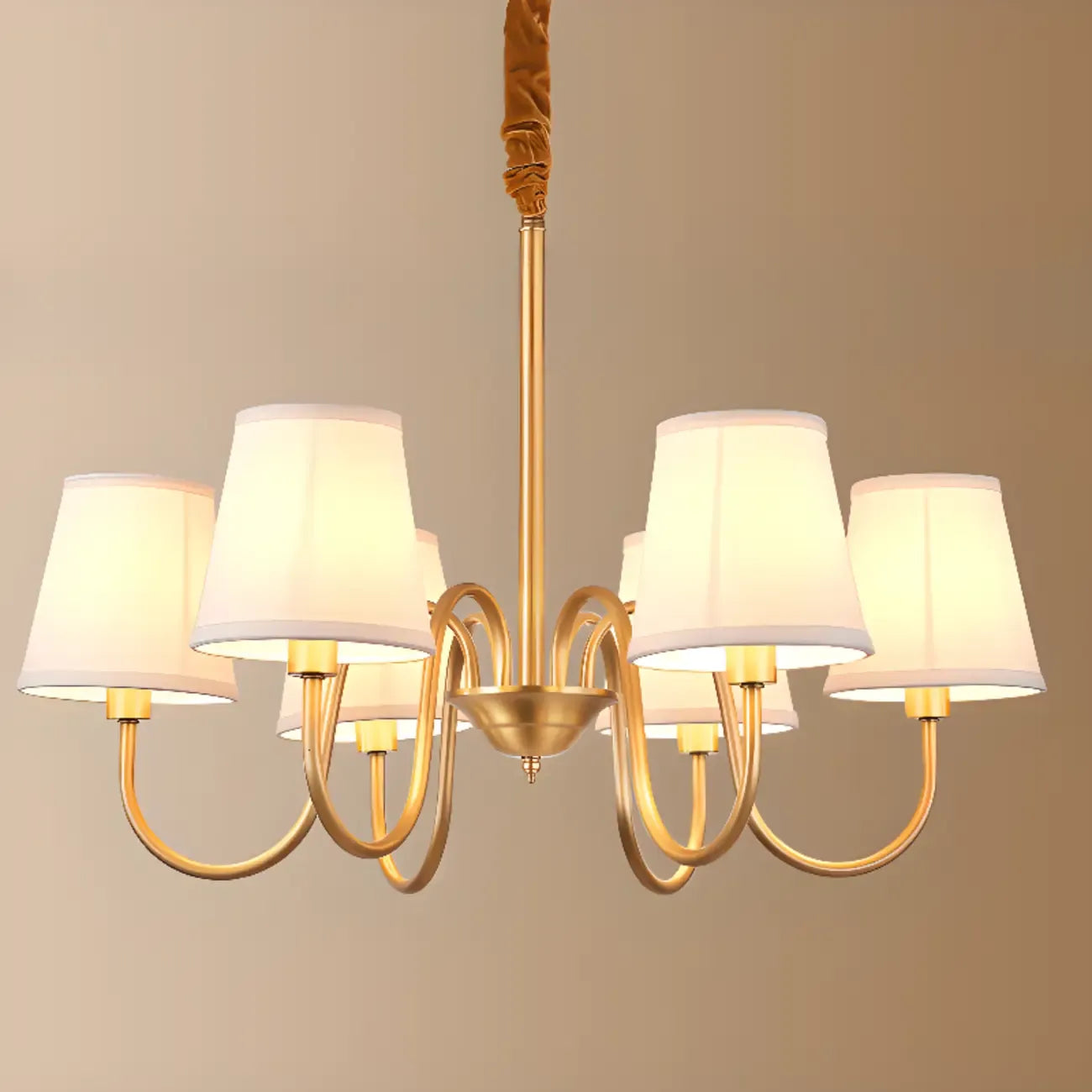 Lustre suspendu moderne en laiton avec abat-jour en tissu