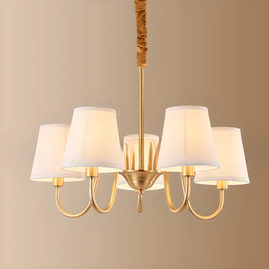 Lustre suspendu moderne en laiton avec abat-jour en tissu