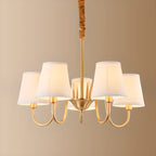 Lustre suspendu moderne en laiton avec abat-jour en tissu