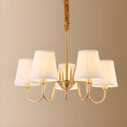 Lustre suspendu moderne en laiton avec abat-jour en tissu