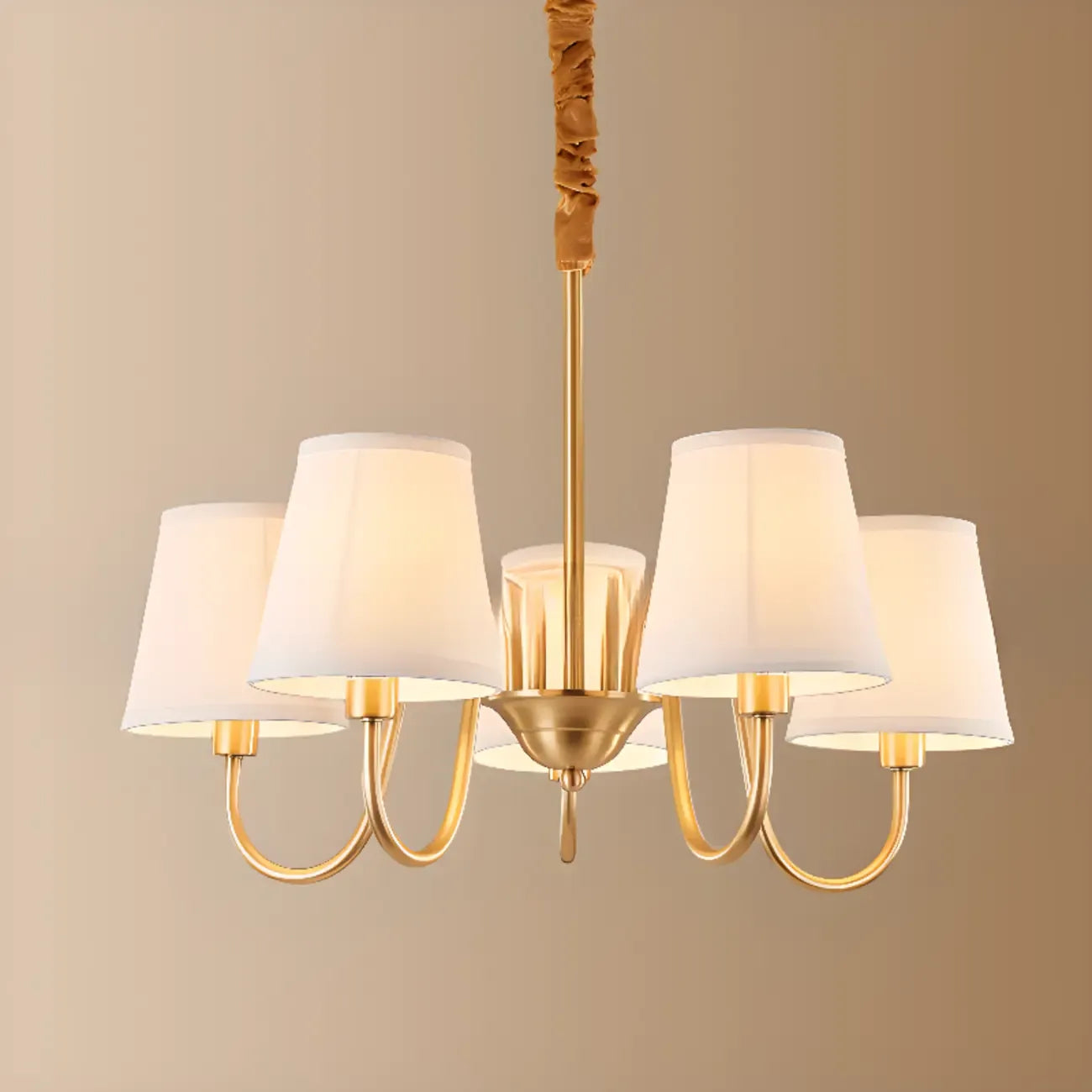 Lustre suspendu moderne en laiton avec abat-jour en tissu