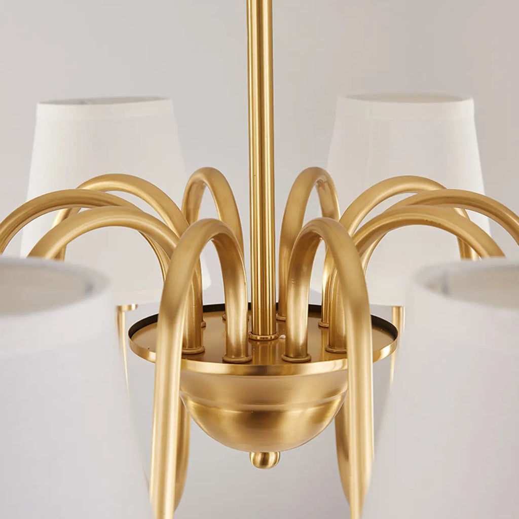 Lustre suspendu moderne en laiton avec abat-jour en tissu