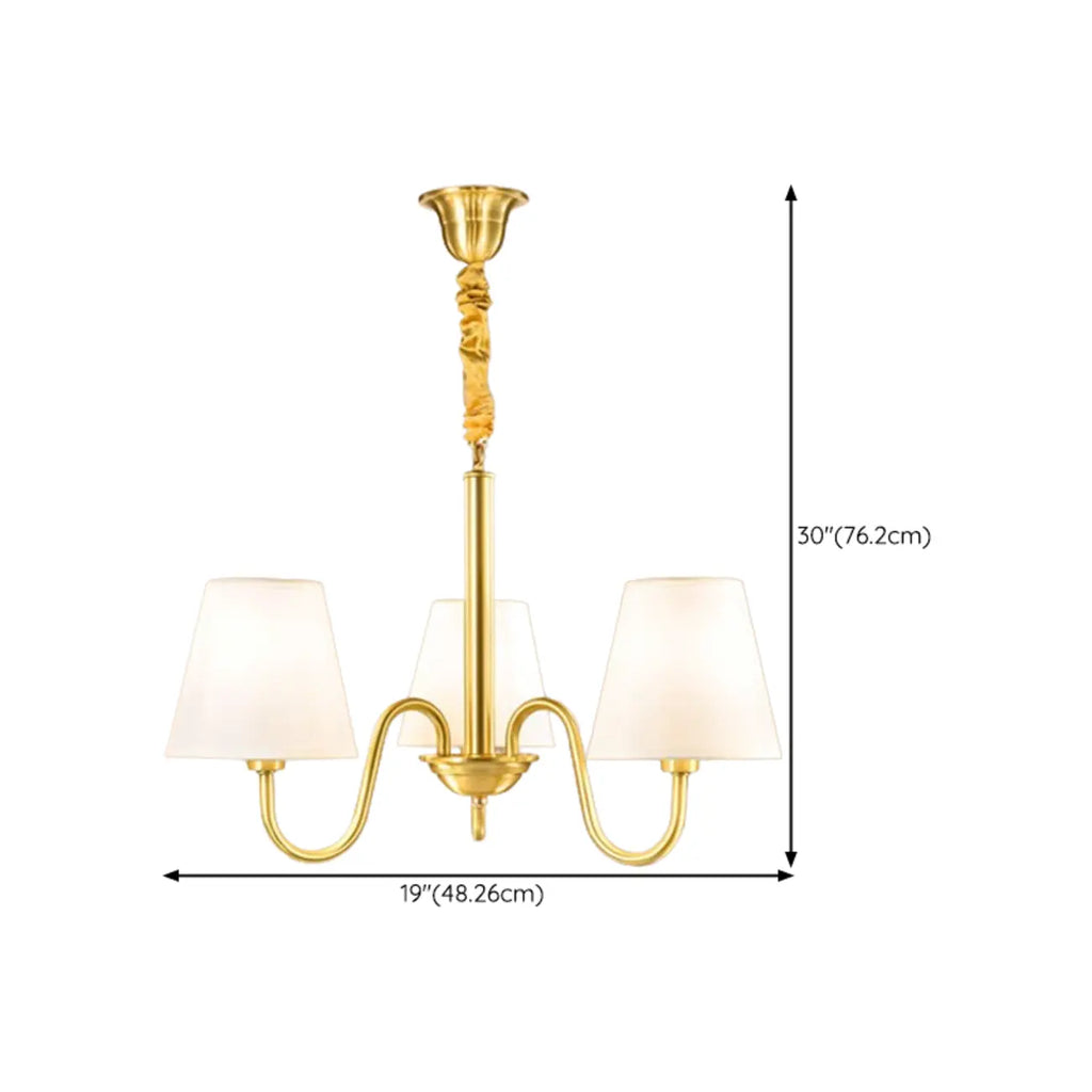 Lustre suspendu moderne en laiton avec abat-jour en tissu