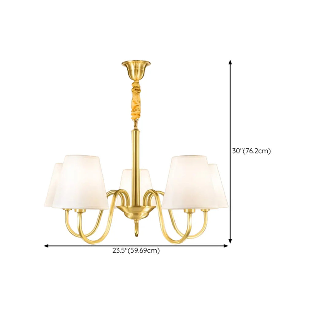 Lustre suspendu moderne en laiton avec abat-jour en tissu