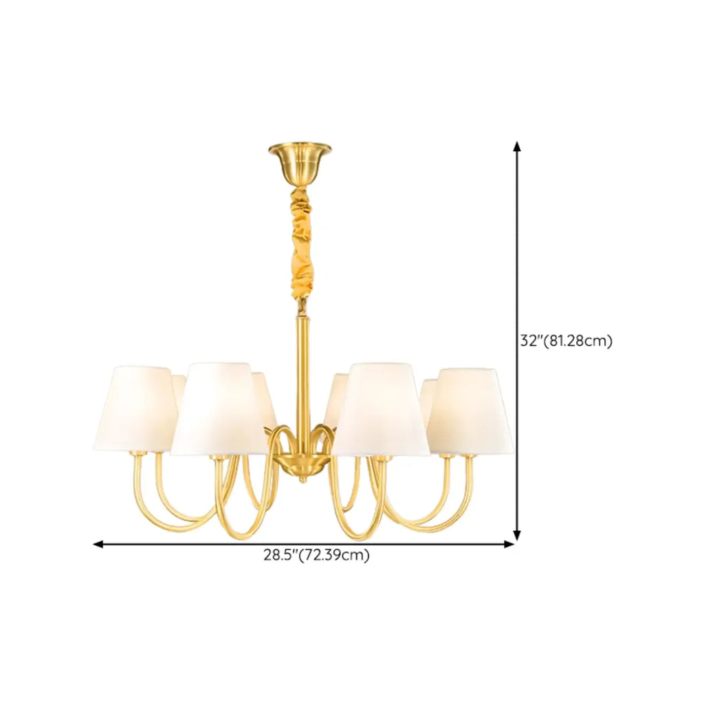 Lustre suspendu moderne en laiton avec abat-jour en tissu