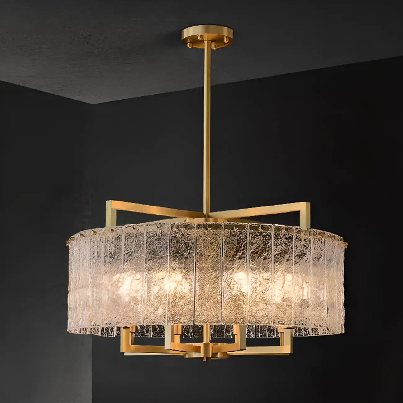 Lustre rond moderne en cristal avec cadre doré pour la décoration