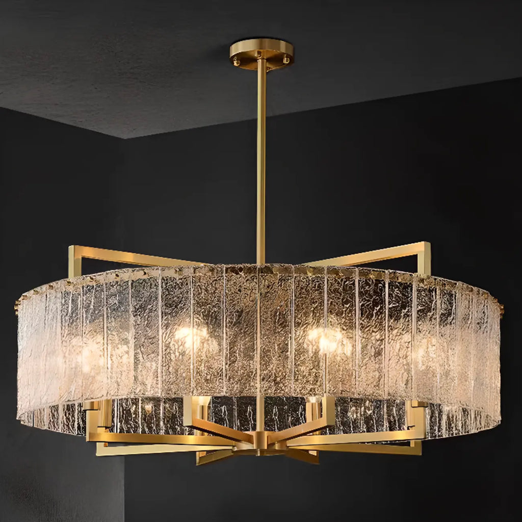 Lustre rond moderne en cristal avec cadre doré pour la décoration