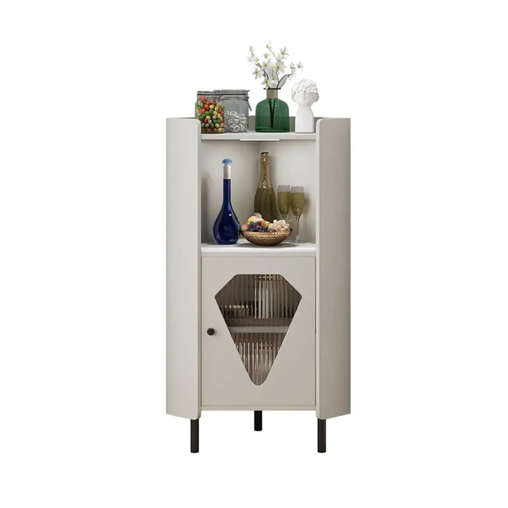 Meuble d'angle en bois autoportant avec pied en métal et éclairage