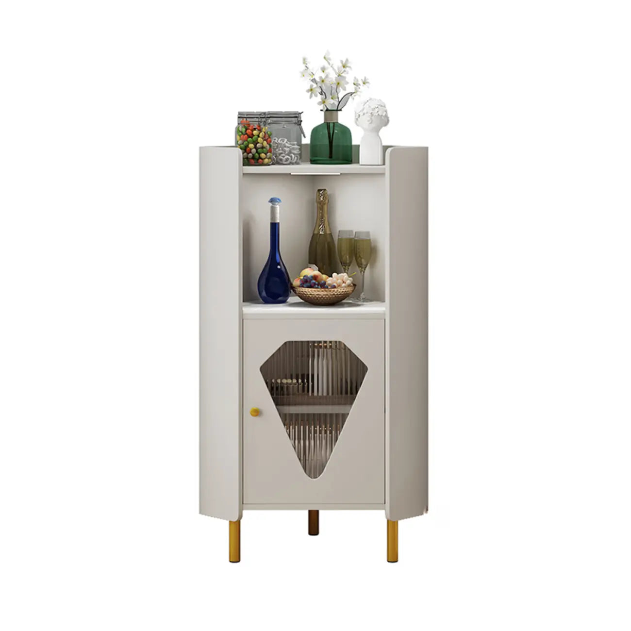 Meuble d'angle en bois autoportant avec pied en métal et éclairage