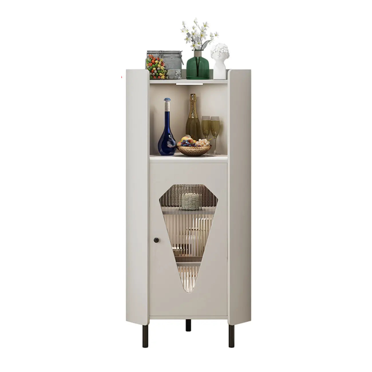 Meuble d'angle en bois autoportant avec pied en métal et éclairage