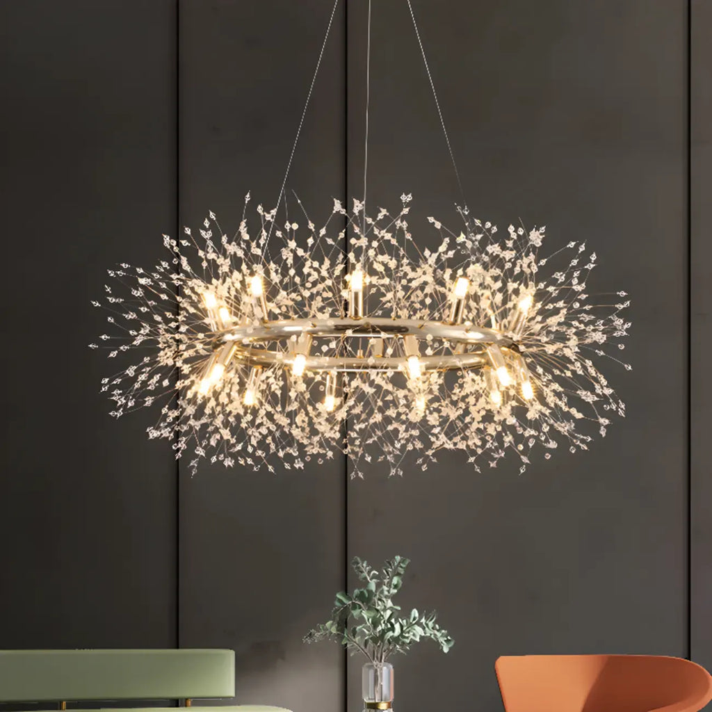 Lustre rond moderne en cristal avec motif en étoile