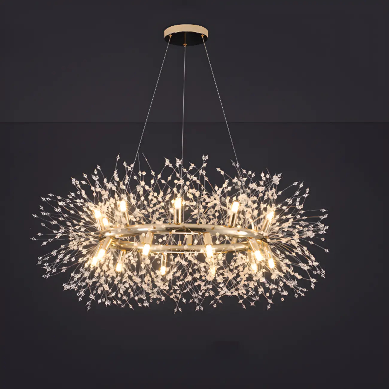 Lustre rond moderne en cristal avec motif en étoile