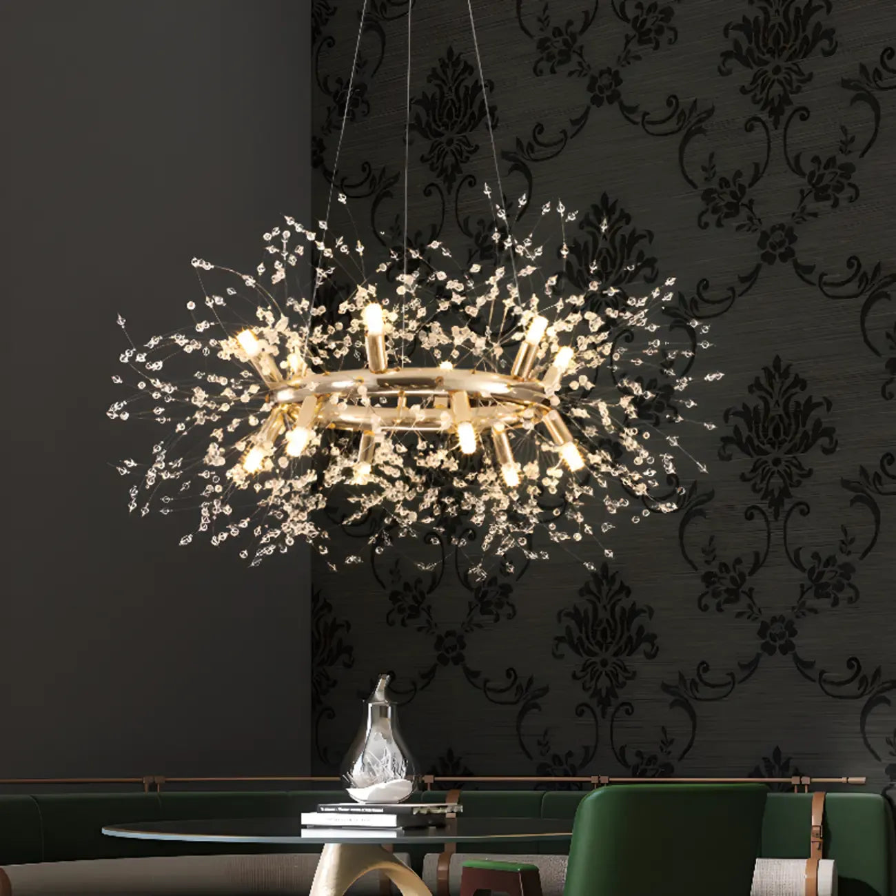 Lustre rond moderne en cristal avec motif en étoile
