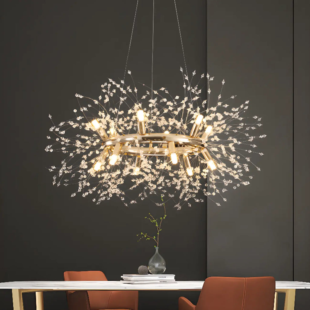 Lustre rond moderne en cristal avec motif en étoile