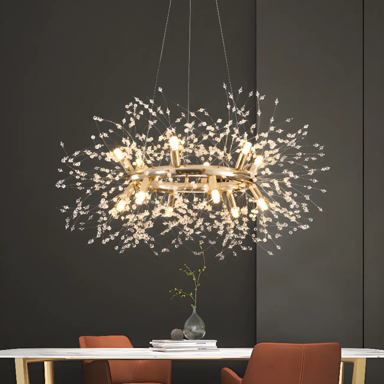 Lustre rond moderne en cristal avec motif en étoile