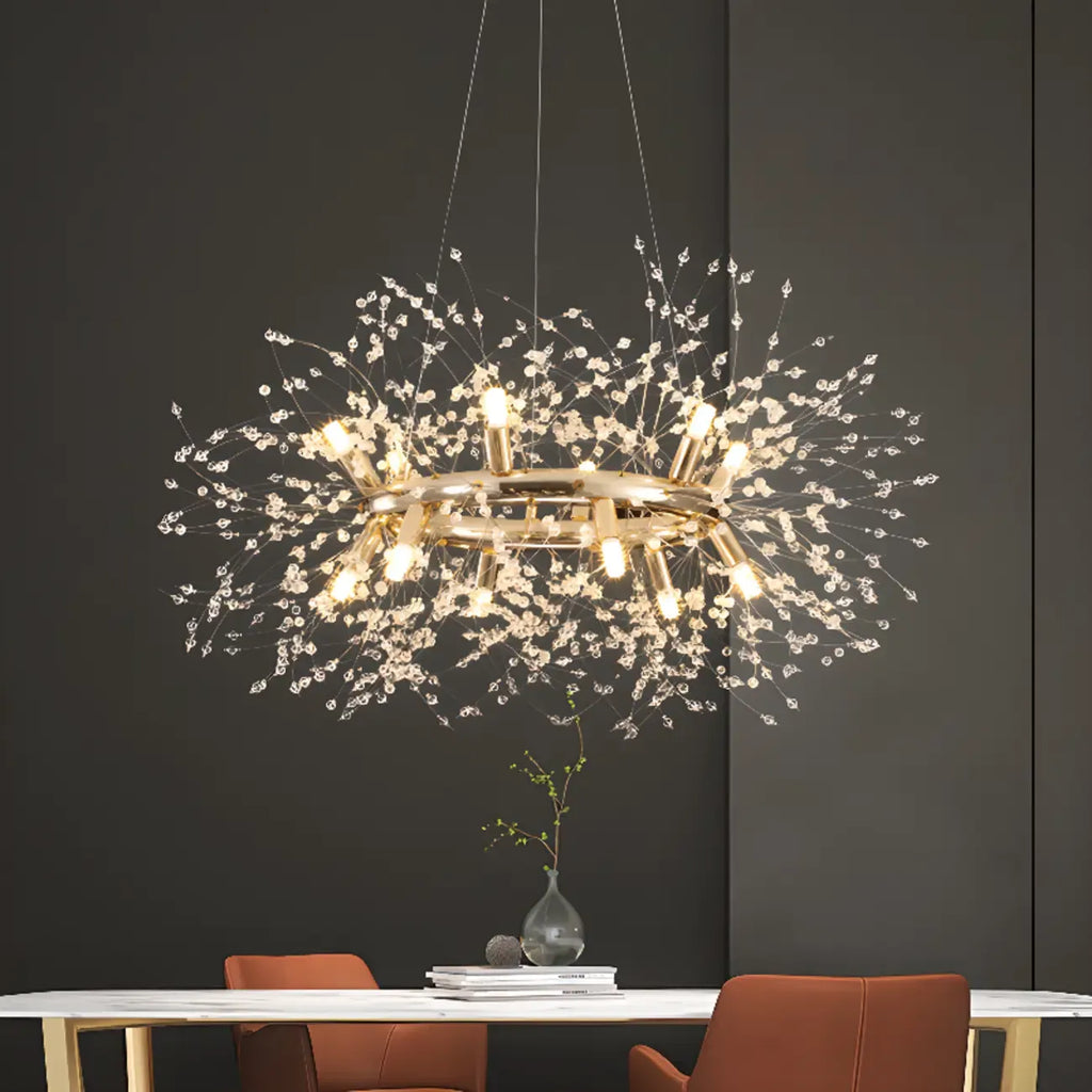 Lustre rond moderne en cristal avec motif en étoile
