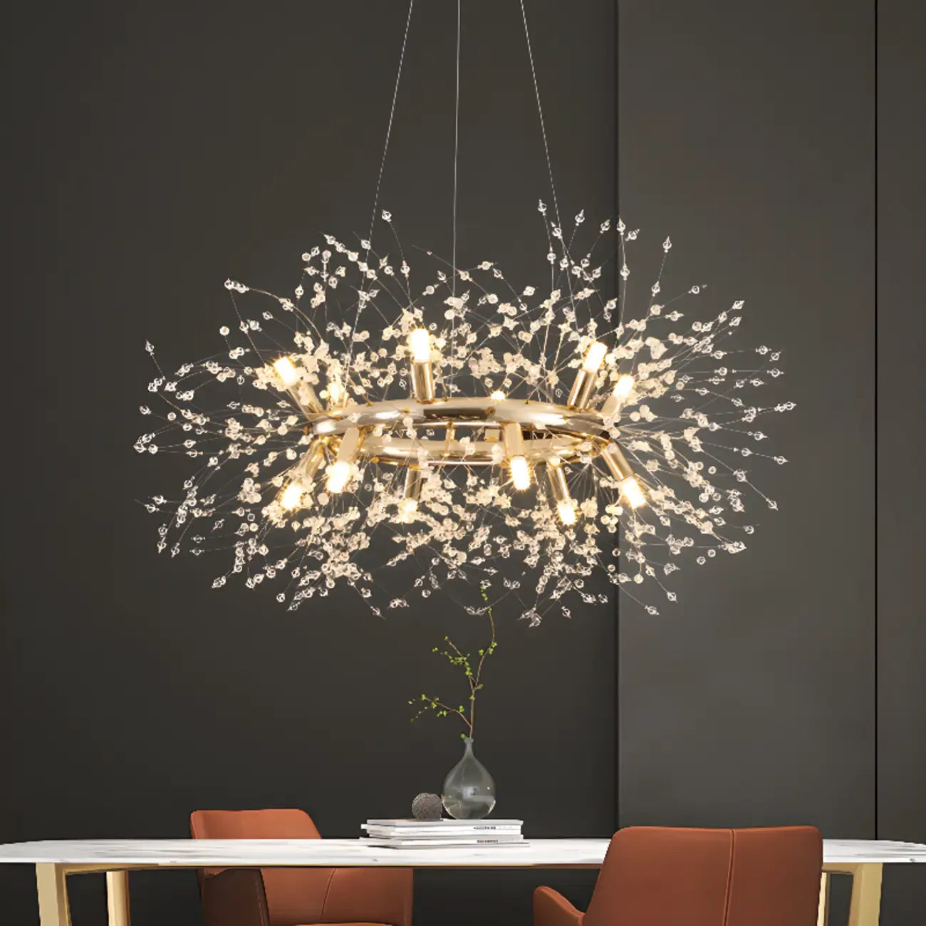 Lustre rond moderne en cristal avec motif en étoile