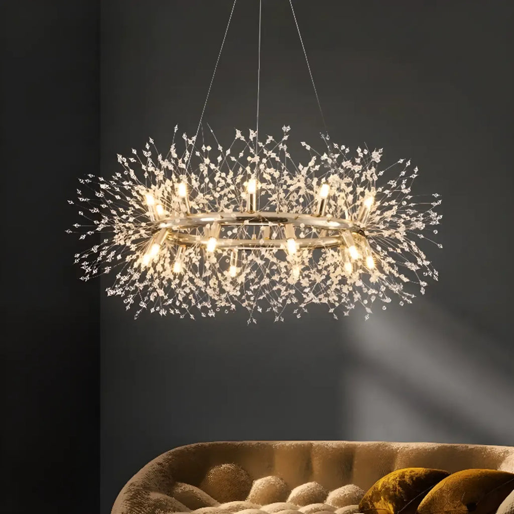 Lustre rond moderne en cristal avec motif en étoile