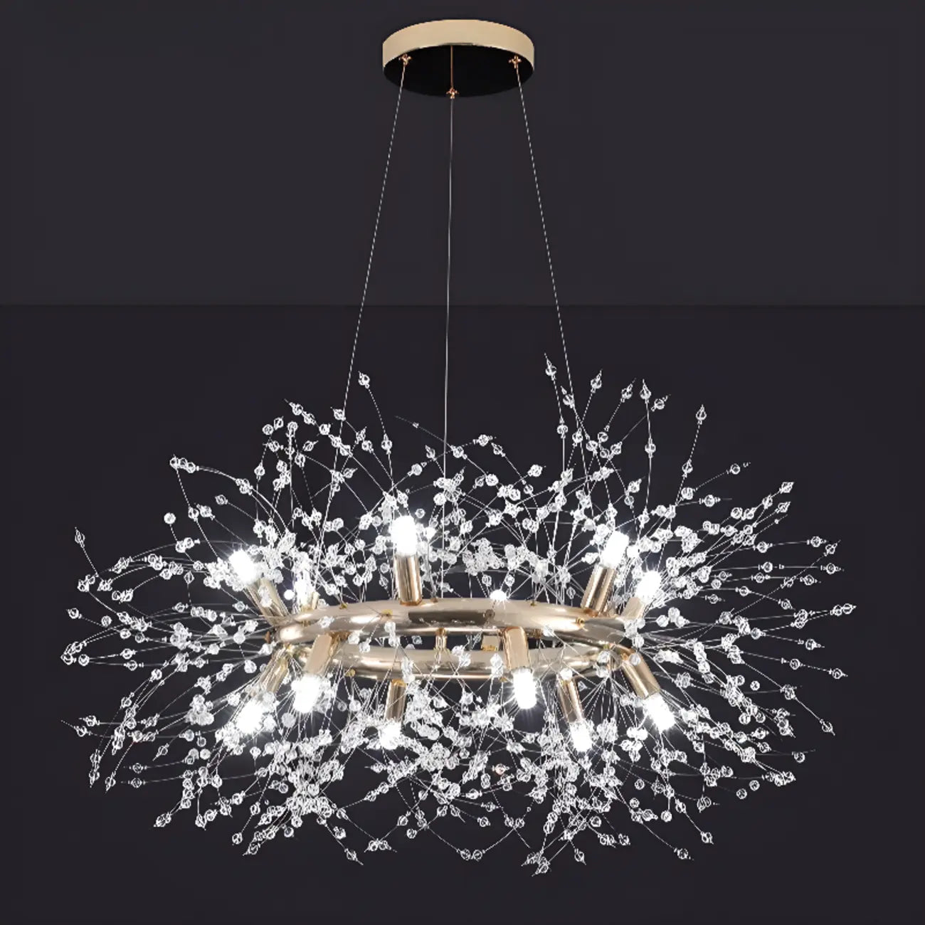 Lustre rond moderne en cristal avec motif en étoile