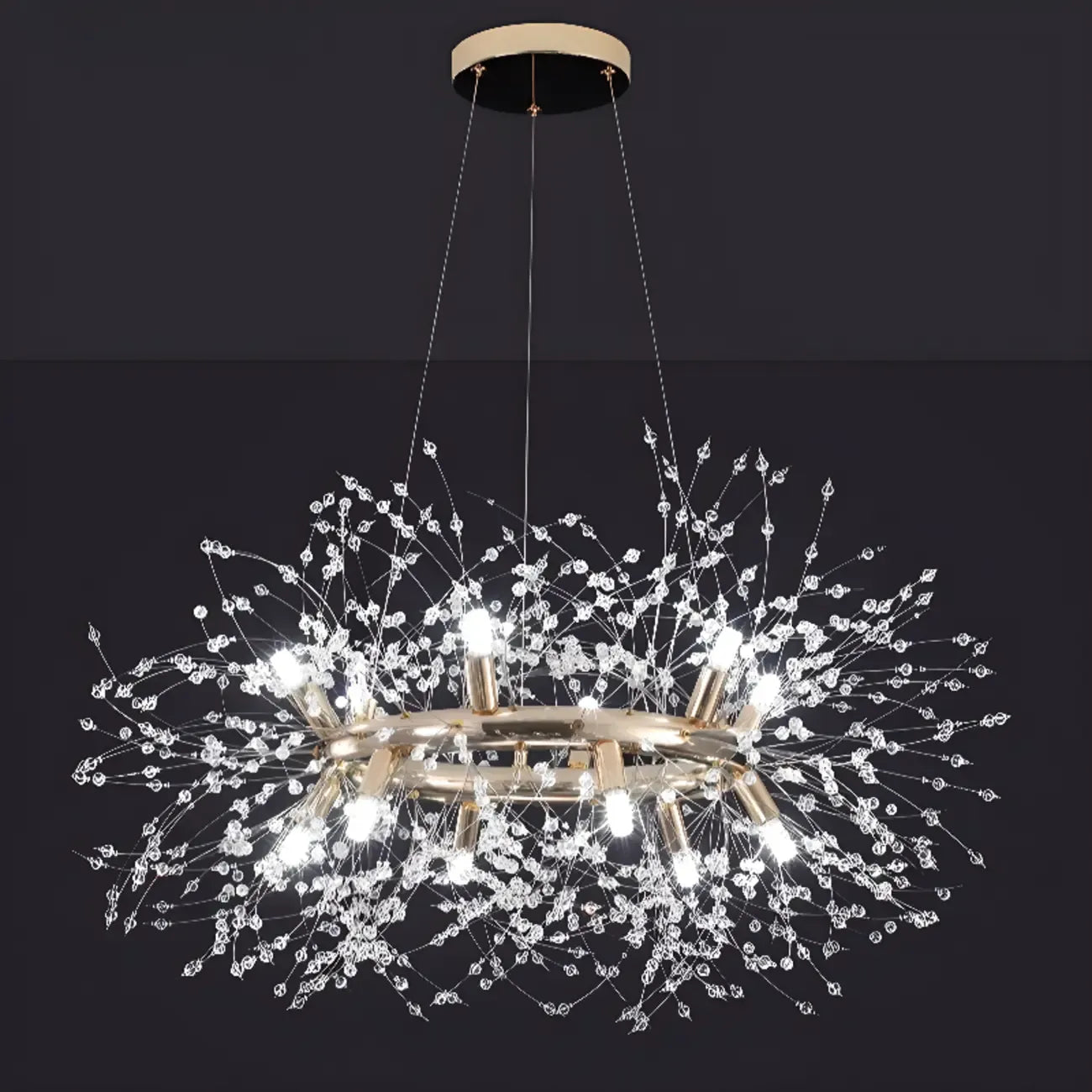 Lustre rond moderne en cristal avec motif en étoile