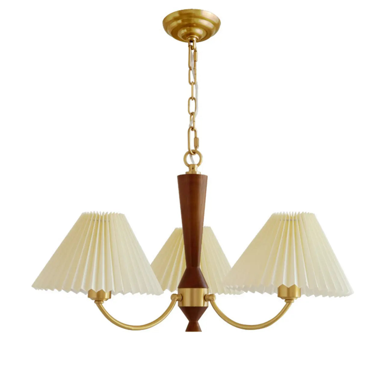 Lustre vintage en bois avec abat-jour plissé beige