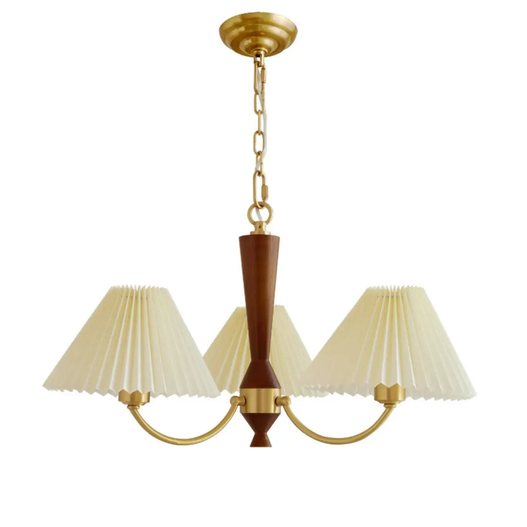 Lustre vintage en bois avec abat-jour plissé beige