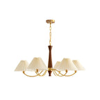 Lustre vintage en bois avec abat-jour plissé beige