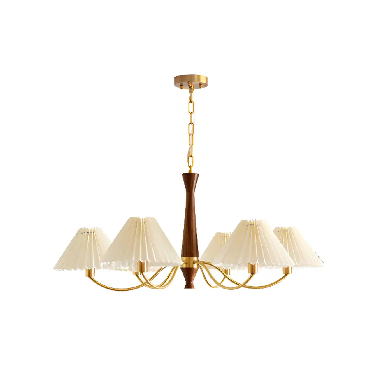 Lustre vintage en bois avec abat-jour plissé beige